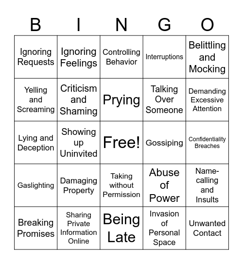 Boundary Bingo Card