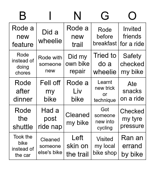 Liv Cycling Women's Shuttles Bingo Card
