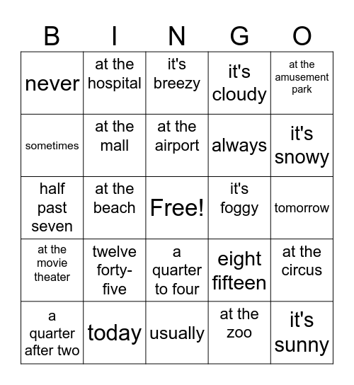 Level 3 BINGO Card