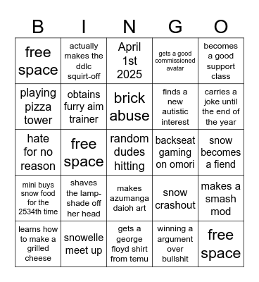 Snowelle 2025 Bingo Card Bingo Card