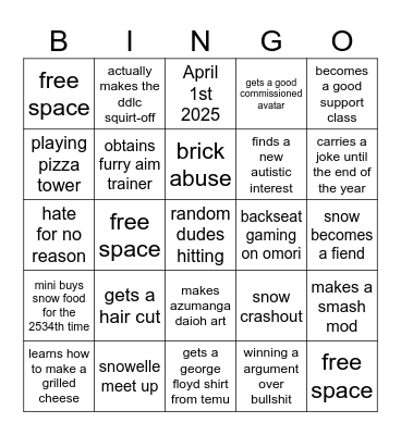 Snowelle 2025 Bingo Card Bingo Card