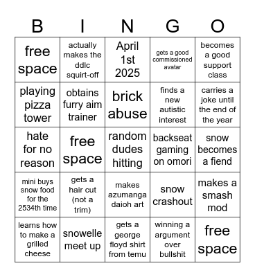 Snowelle 2025 Bingo Card Bingo Card