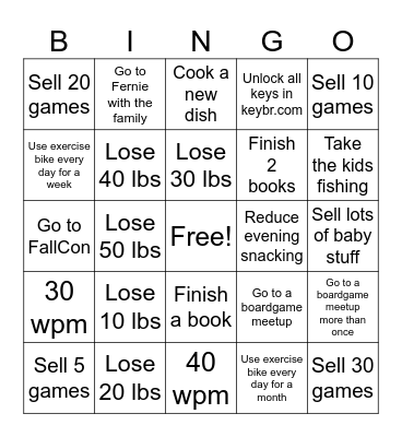 2025 Goals Bingo Card