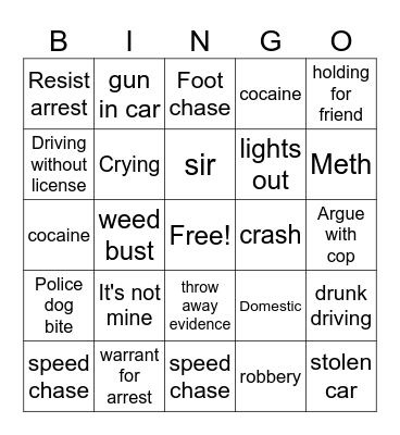 Live PD Bingo Card