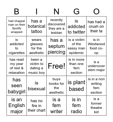 FEM WELCOME PARTY Bingo Card