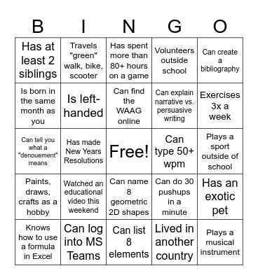 Learning Resource Bingo Card
