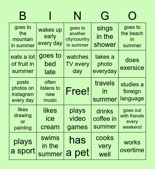 Find Someone who... Bingo Card