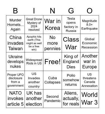Apocalypse Bingo 2025 Bingo Card
