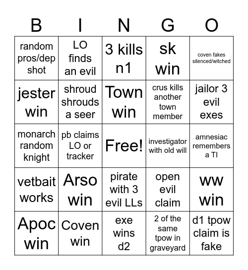 tos2 bingo Card
