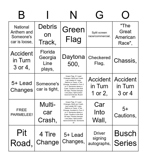 RACING Bingo Card