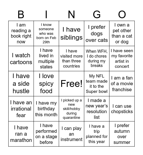 Coffee Chat Bingo Card
