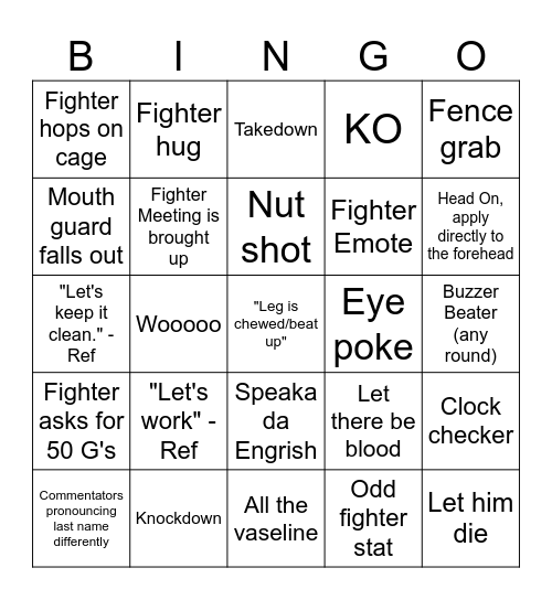 UFC Bingo Card