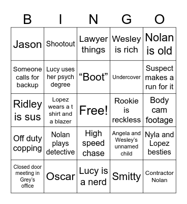Rookie Bingo Card