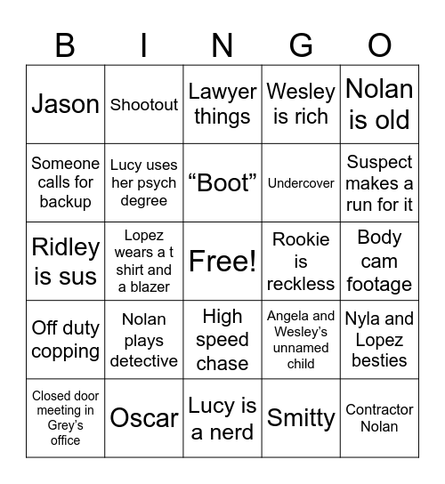 Rookie Bingo Card