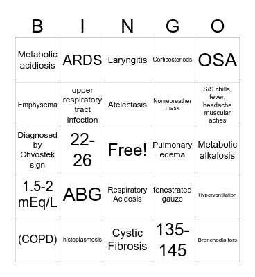 RESPIRATORY DISORDERS & MORE Bingo Card