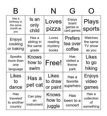 Getting to know everyone Bingo Card