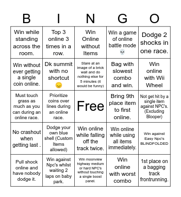 Mario Kart 8 Binneghoul Bingo Card