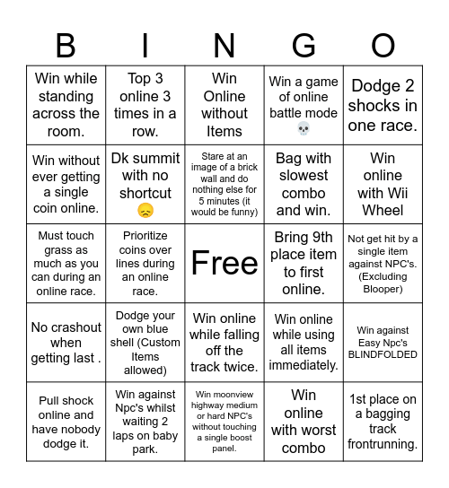 Mario Kart 8 Binneghoul Bingo Card