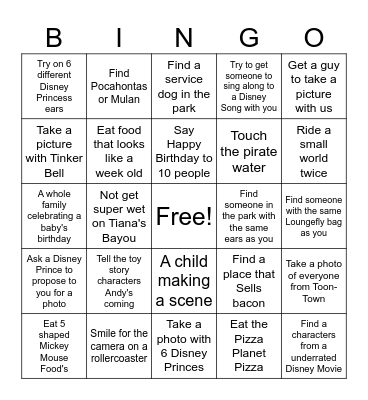 Disney BINGO Card