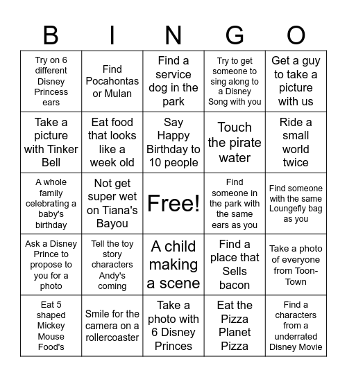 Disney BINGO Card