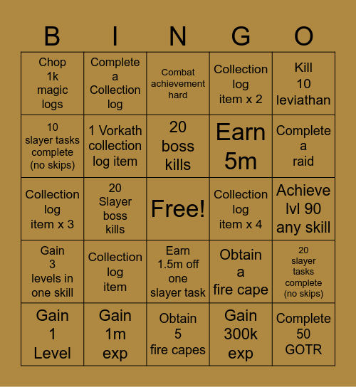 Clan Bingo(high level) Bingo Card