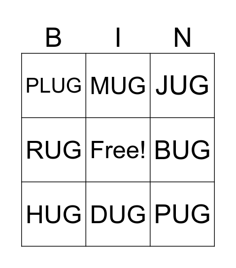 U-UG Bingo Card
