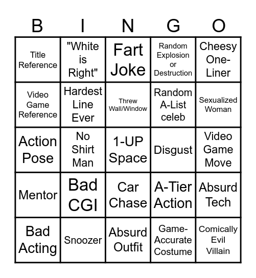 Video Game Movies Bingo Card