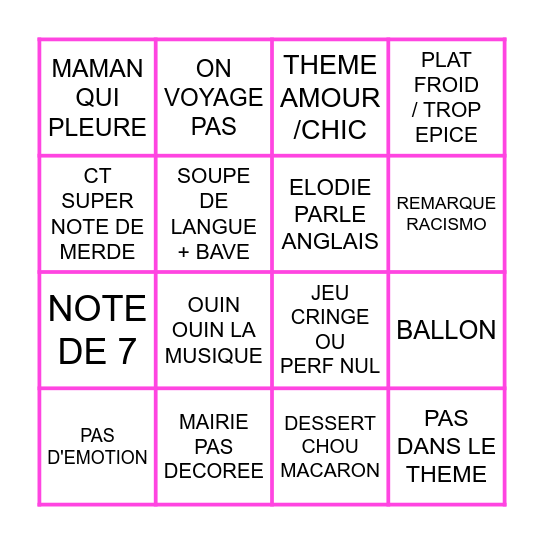 BINGO 4 MARIAGES Bingo Card