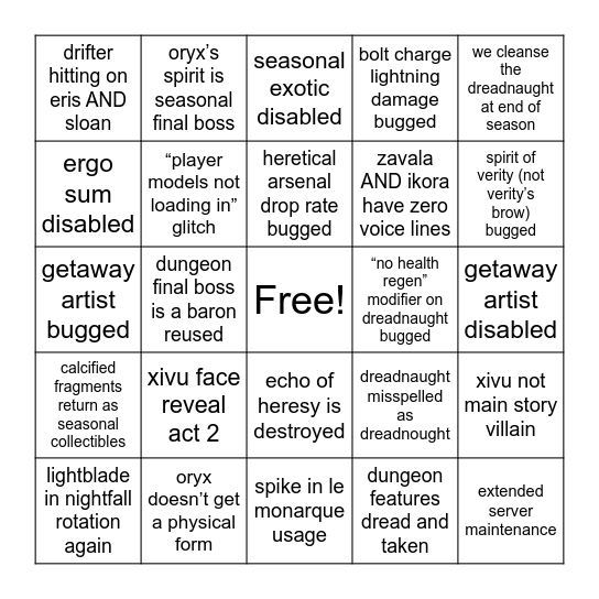 episode heresy predictions Bingo Card