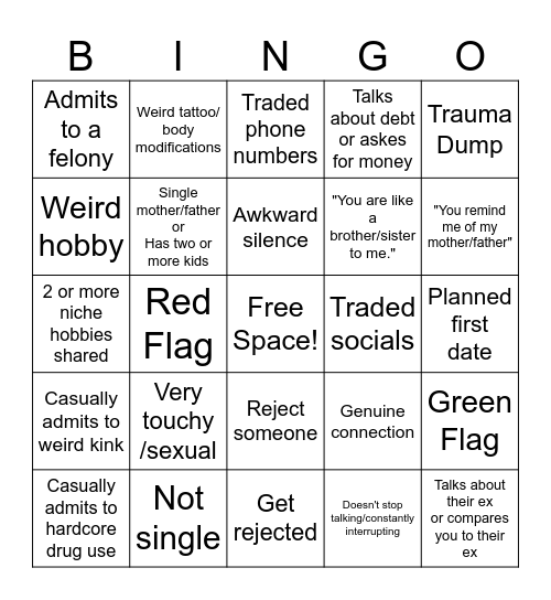 Speed Dating Bingo Card