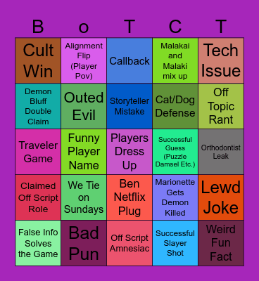 Blood on the Clocktower Bingo Card