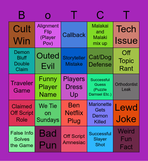 Blood on the Clocktower Bingo Card