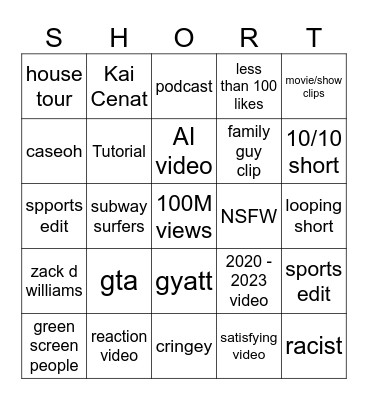 Spectrum Bingo Card