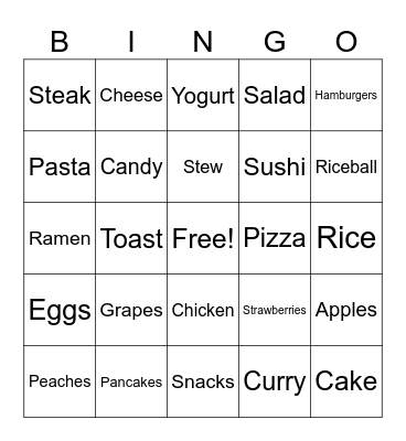 Foods Bingo Card