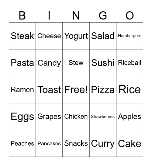 Foods Bingo Card