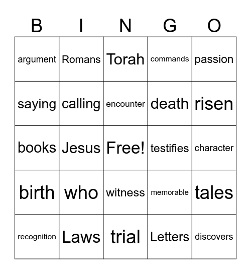 Types of Gospel Stories Bingo Card