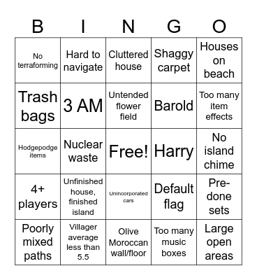 Sh*t Tier Island ACNH Bingo Card