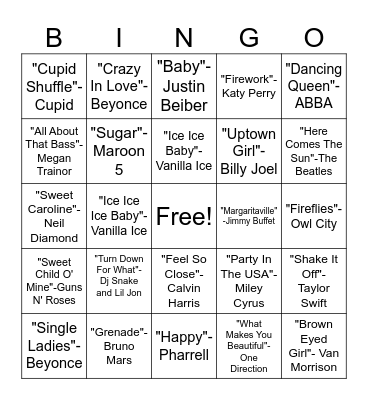 Sing-O Bingo Card
