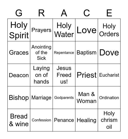 Sacraments Bingo Card