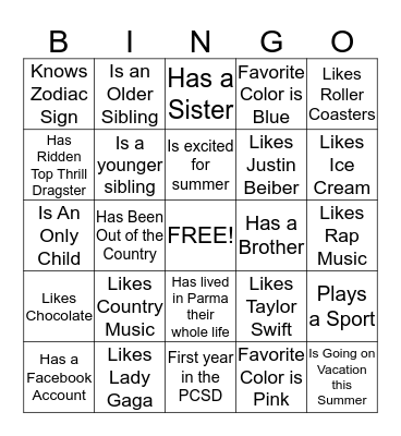 HUMAN BINGO Card