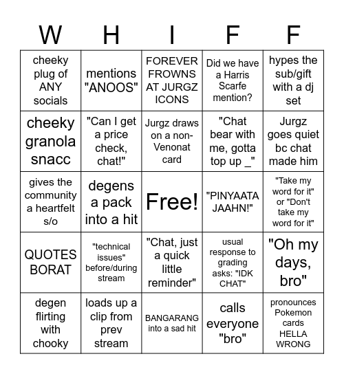 TSCC Jurgz Moments, Pt.2 Bingo Card