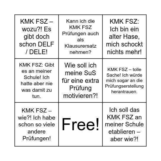 Das KMK FSZ und ich! Bingo Card
