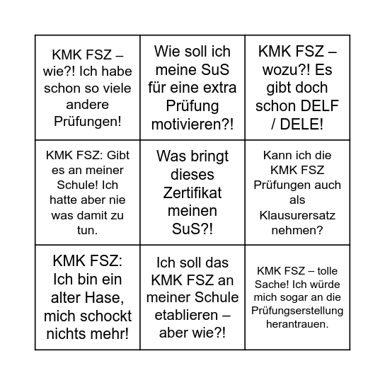 Das KMK FSZ und ich! Bingo Card