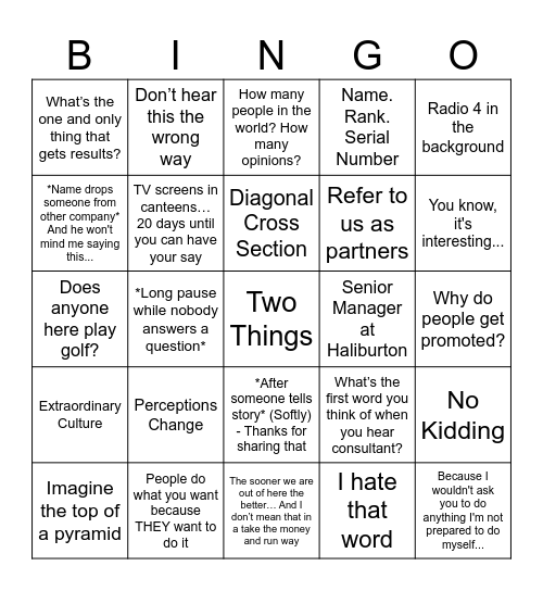 Paul Taylor Bingo! Bingo Card