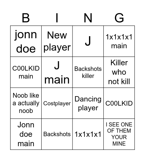 Forsaken Bingo Card