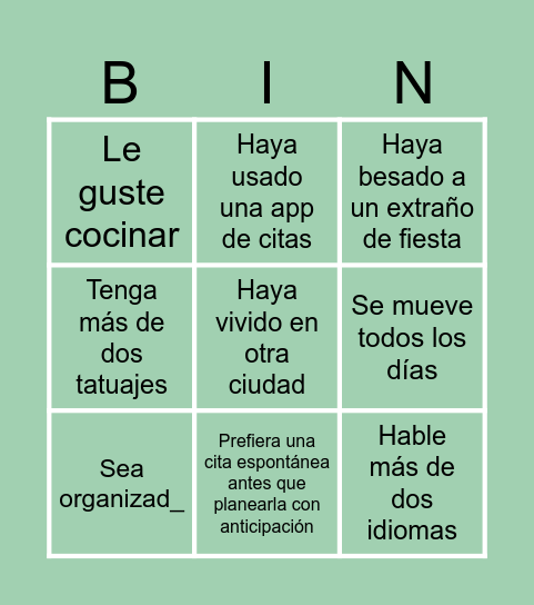 Edición solter_s, encuentra a alguien que : Bingo Card