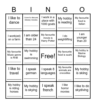 Find the person! Bingo Card