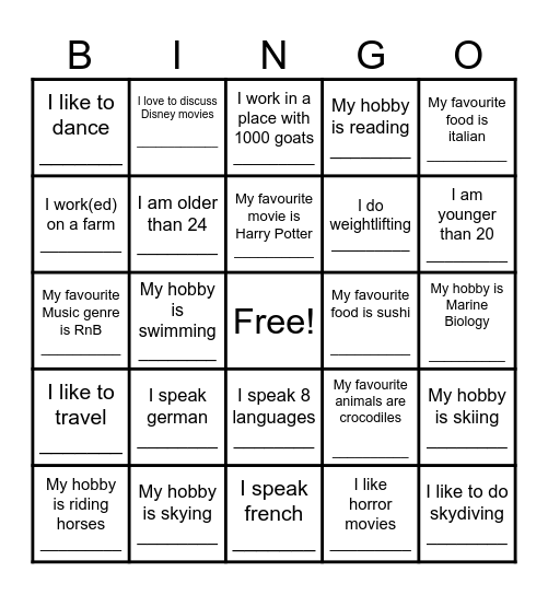 Find the person! Bingo Card