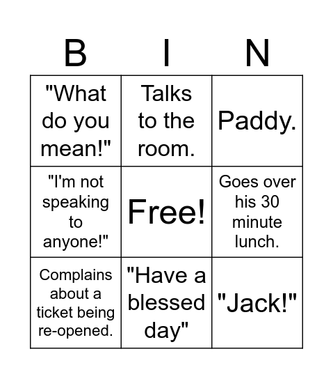 Jake said what! Bingo Card