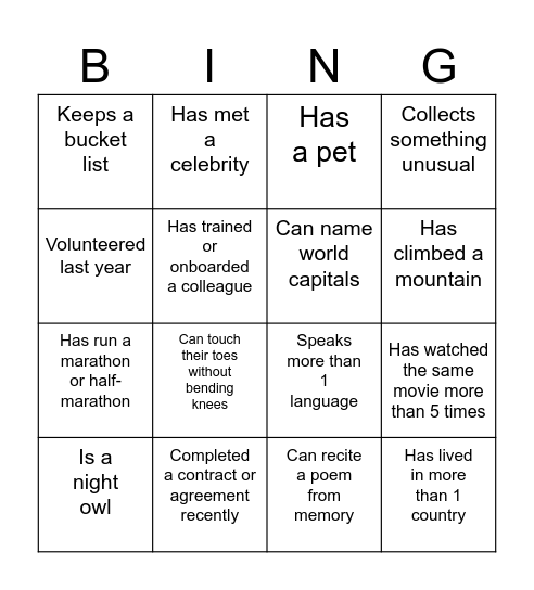 Untitled Bingo Card